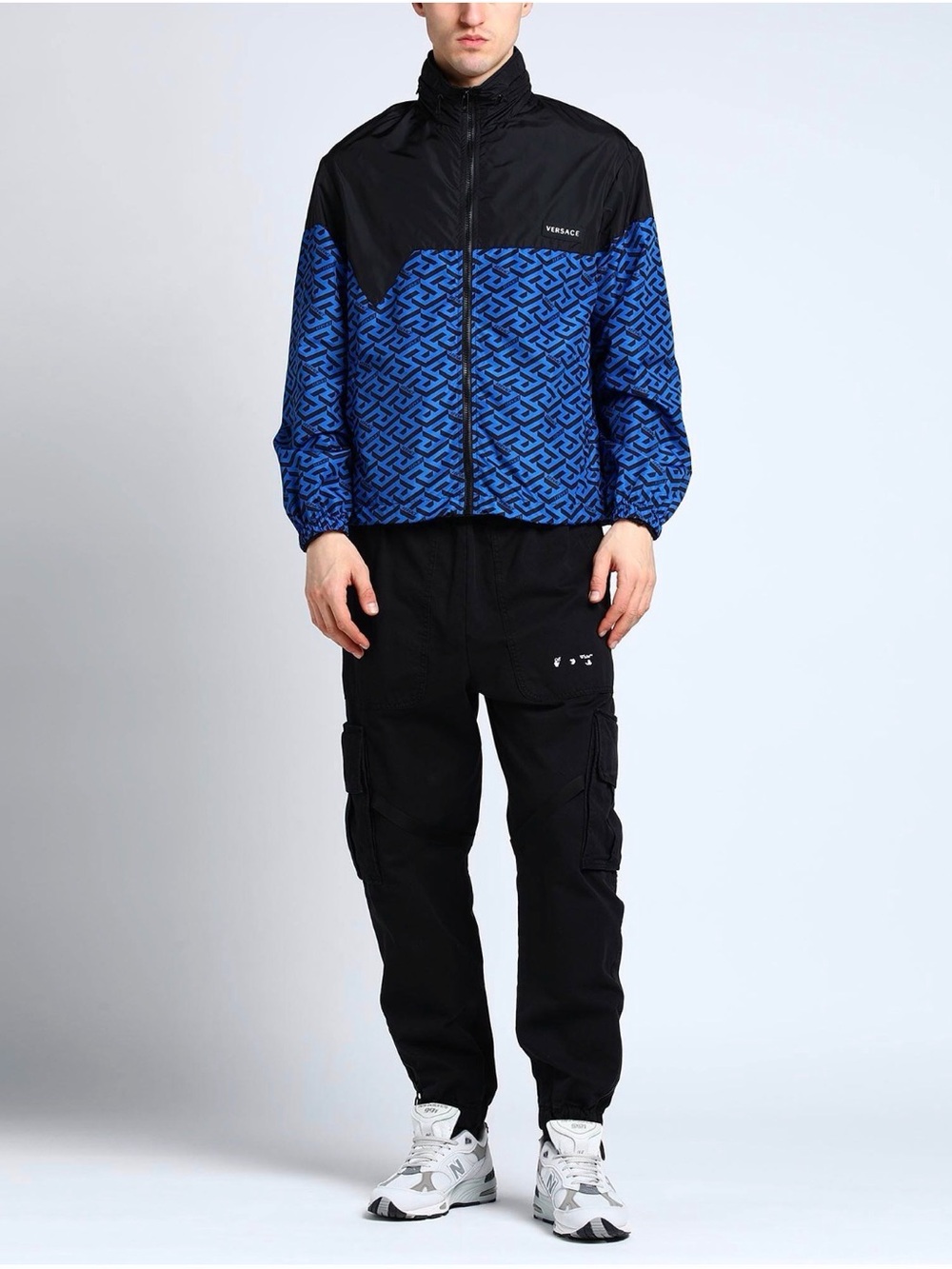 Versace Men's Black and Patterned Blue Windbreaker